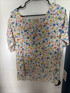 Sezane White Floral V-Neck Blouse with Multicolor Print